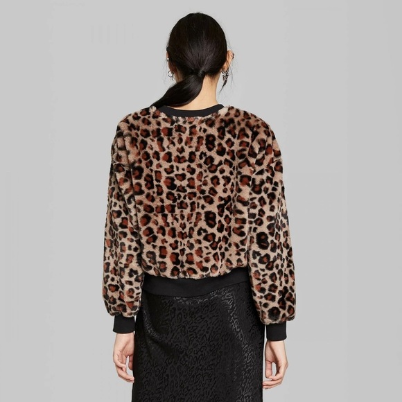 Wild Fable Animal Print Crewneck Faux Fur Sweater - Picture 2 of 6